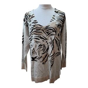 Chico’s‎ Beige Palm Print Tunic  Boho Fall Sweater Size  XLP (3P)